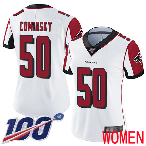Atlanta Falcons Limited White Women John Cominsky Road Jersey NFL Football #50 100th Season Vapor Untouchable